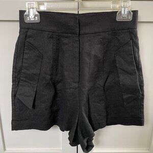 Deluc Vieru Hi Waisted Linen Blend Shorts w Front Flap Pockets Black Sz S NWT